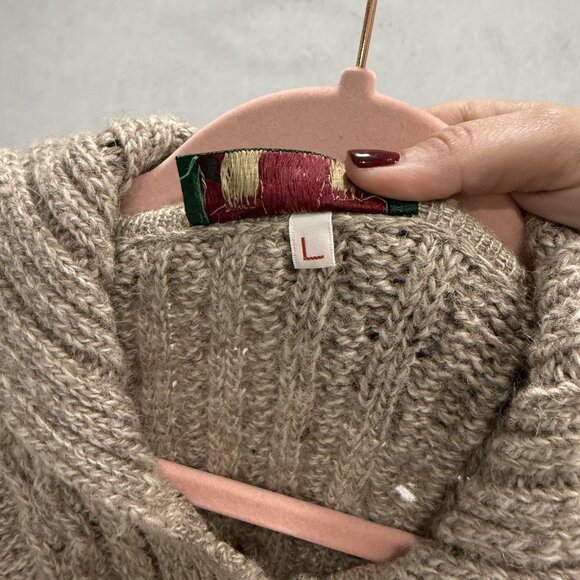 Made in Ireland Hooded Cardigan Sweater Womens Large Oatmeal Aran Cable Knit - Picture 14 of 15
